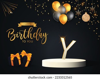 birthday design with alphabet Y and balloons in golden color