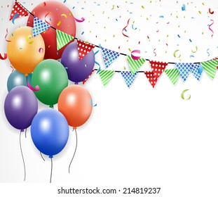 Birthday design with balloon and confetti