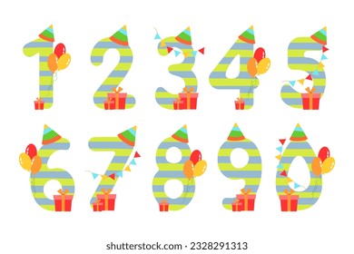 Birthday design in children's style. Vector set with numbers. eps