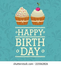 Birthday design over blue background, vector illustration 