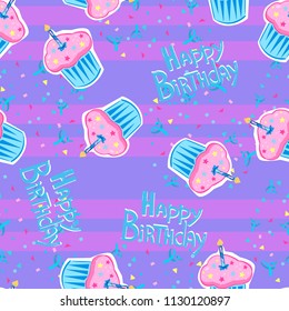 Birthday design pattern seamless. Cupcake  vector illustration background