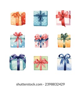 caja de regalo de color diferente de cumpleaños con diseño vectorial de ilustración de cinta