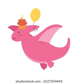 birthday dinosaur with party balloon isolated