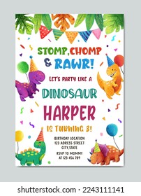 Fondo de la plantilla de la tarjeta de invitación para el crayon del tema de los dinosaurios de cumpleaños para los niños