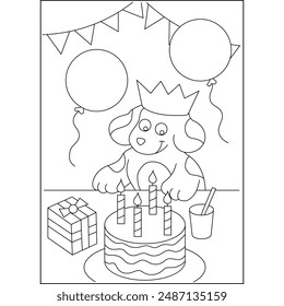 birthday dog coloring book page for kids or grown adults coloring book mindful relaxation activity