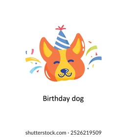 Birthday dog doodle vector outline Sticker. EPS 10 file