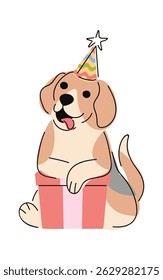 Birthday dog holding gift box