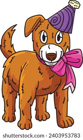 Birthday Dog with a Party Hat Cartoon Clipart 