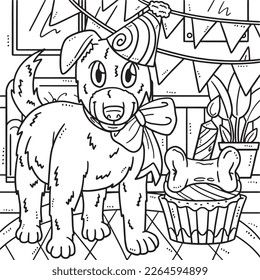 Birthday Dog with Party Hat Coloring Page for Kids