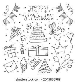 birthday doodle background. happy birthday element design with doodle style. happy birthday concept. use for element design invitation