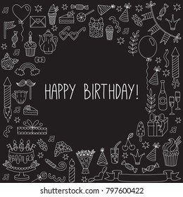 Birthday doodle greeting doodle line simple icons symbols vector set