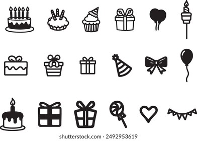 Conjunto de iconos de cumpleaños Ilustración vectorial