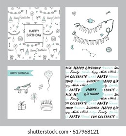 birthday doodle line postcard set