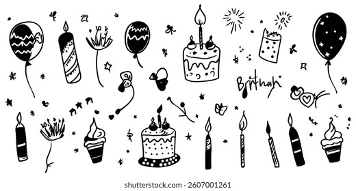Birthday Doodles Seamless Pattern With Hand Drawn Sketch Style Elements