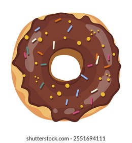 Projeto desenhado à mão do vetor da rosquinha do aniversário. Sobremesas de bolo de rosquinha de aniversário com creme de chocolate, polvilha comidas deliciosas. Desenhado à mão com ilustração vetorial.