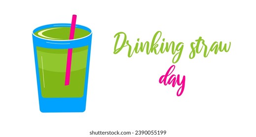 Birthday Drinking Cocktail straws. January 3 event. Holiday concept. Glass with a drink and a straw. Design horizontal banner poster or invitation. Celebration decoration design.Vector illustration.