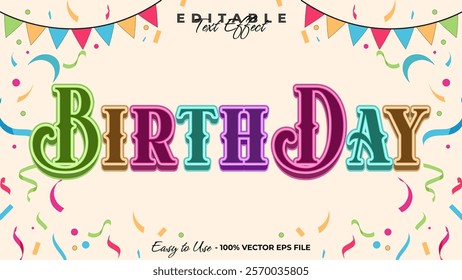 Birthday editable text style effect, celebration 3D text style theme.