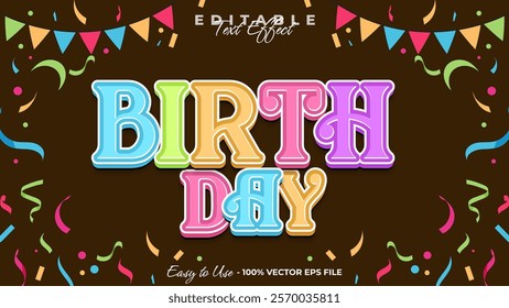 Birthday editable text style effect, celebration 3D text style theme.