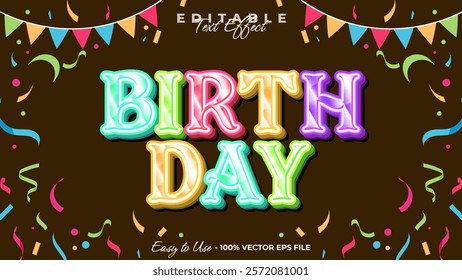 Birthday editable text style effect, celebration 3D text style theme.