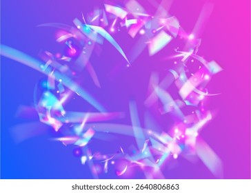 Birthday Effect. 3d Ribbon. Abstract Banner. Neon Burst. Light Iridescent Serpentine. Falling Flag. Glare Template. Blue Foil Background. Purple Birthday Effect