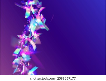 Birthday Effect. Abstract Flag. Happy Concept. Light Holographic Explosion. Falling Paper. Purple Laser Confetti. Carnaval Background. Disco Burst. Blue Birthday Effect