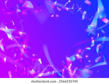 Birthday Effect. Anniversary Glitter. Blue Retro Confetti. Laser Gradient. Carnaval Burst. Isolated Tinsel. Surprise Paper. Art Holographic Illustration. Pink Birthday Effect