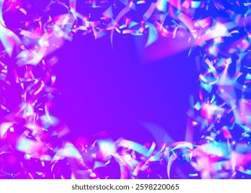 Birthday Effect. Art Gradient. Glare Holographic Illustration. Anniversary Glitter. Falling Paper. Purple Retro Ribbon. Abstract Tinsel. Hologram Burst. Pink Birthday Effect