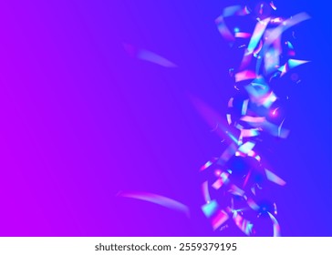 Birthday Effect. Art Sparkle. Falling Design. Light Holographic Serpentine. Blue Foil Ribbon. Disco Background. Hologram Confetti. Rainbow Paper. Purple Birthday Effect