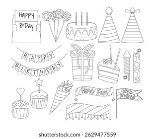 Birthday Element Art Line llustration. Perfect for your designs with themed events like birthdays, anniversaries, and celebration parties
