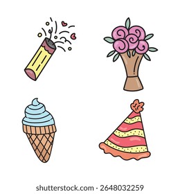 Dibujo de la mano de la Ilustración vectorial del elemento del cumpleaños 