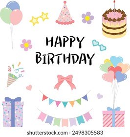 Birthday elements collection in flat style