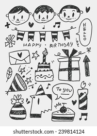 Geburtstagselemente doodles handgezeichnete Linie Symbol, eps10