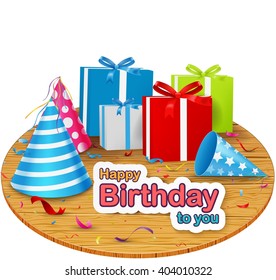 Birthday elements on wood table