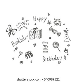 birthday elements in sketch style
