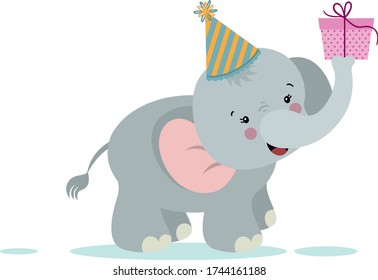 Birthday elephant holding a small gift

