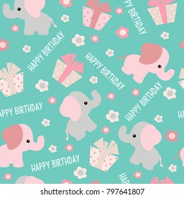 Birthday elephants seamless pattern
