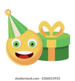 birthday emoji with present isolated