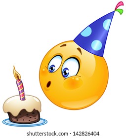 Birthday emoticon blowing cake candle