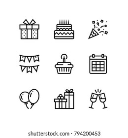 Birthday, event, celebration vector simple icons for web and mobile design pack 1