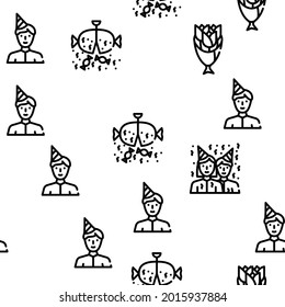 Birthday Event Party Vector Seamless Pattern Thin Line Illustration