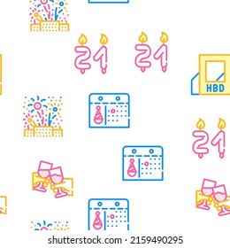 Birthday Event Party Vector Seamless Pattern Color Line Illustration