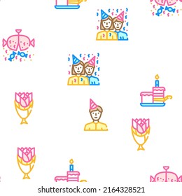Ilustración de la línea de color del patrón sin problemas del vector de evento de cumpleaños
