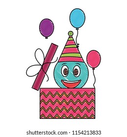 birthday face emoticon in gift box balloons