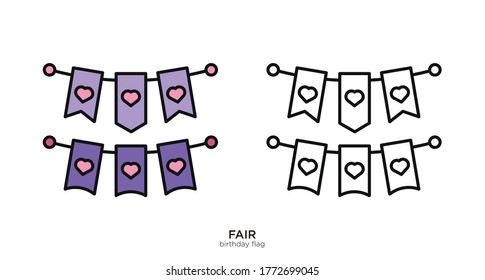 Birthday flag vector illustration lineal color and filled design