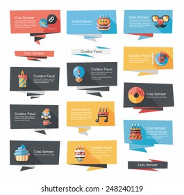 Birthday flat banner background set, eps10