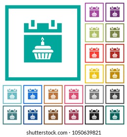 Birthday flat color icons with quadrant frames on white background