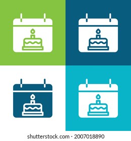 Cumpleaños Plana cuatro colores conjunto mínimo de iconos