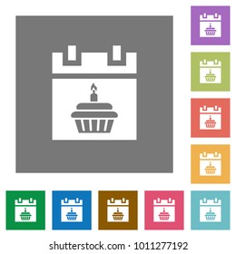 Birthday flat icons on simple color square backgrounds