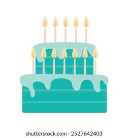 Birthday flat style cake with candles vector clipart