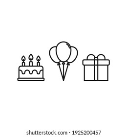 Birthday flat vector icons set. Holiday flat vector icon set. Gift, cake, wineglasses flat vector icons
